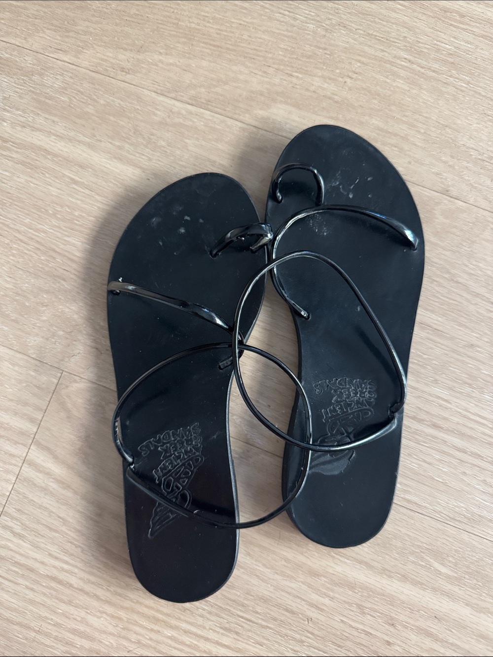 Ancient Greek Sandals Black Strappy Leather Flat Sandals